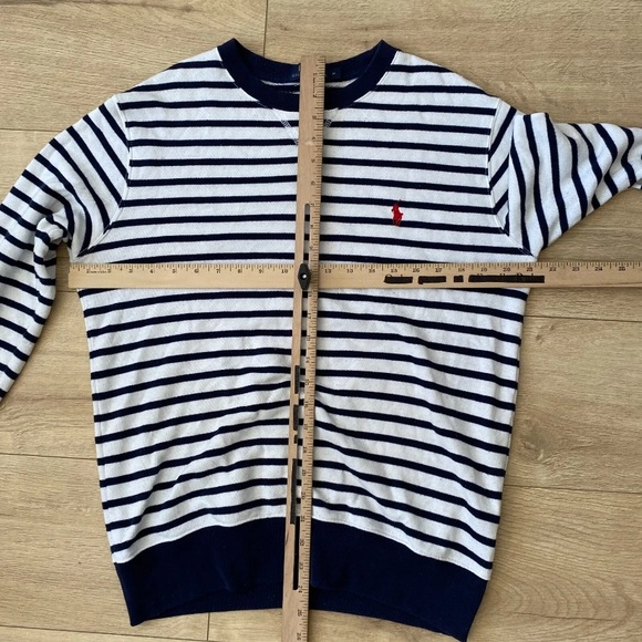 Polo Ralph Lauren Sweatshirt Jumper Top Striped Navy Blue White Size Medium - Picture 7 of 8